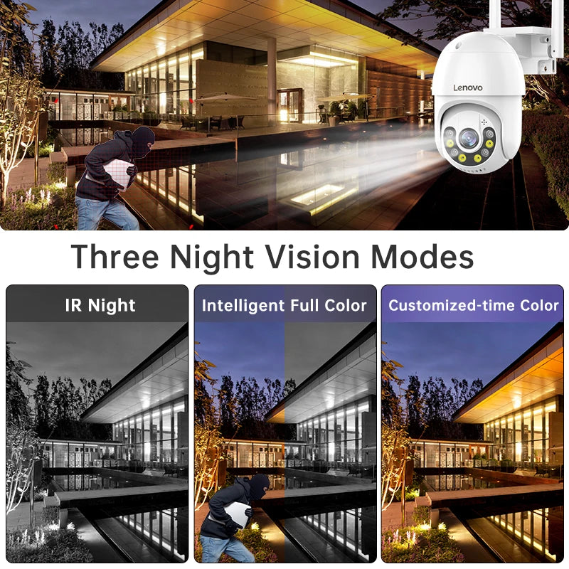 Lenovo 3MP 5MP PTZ WIFI Câmera IP Áudio CCTV Vigilância Casa Inteligente Ao Ar Livre 4X Zoom Digital Cor Visão Noturna Impermeável