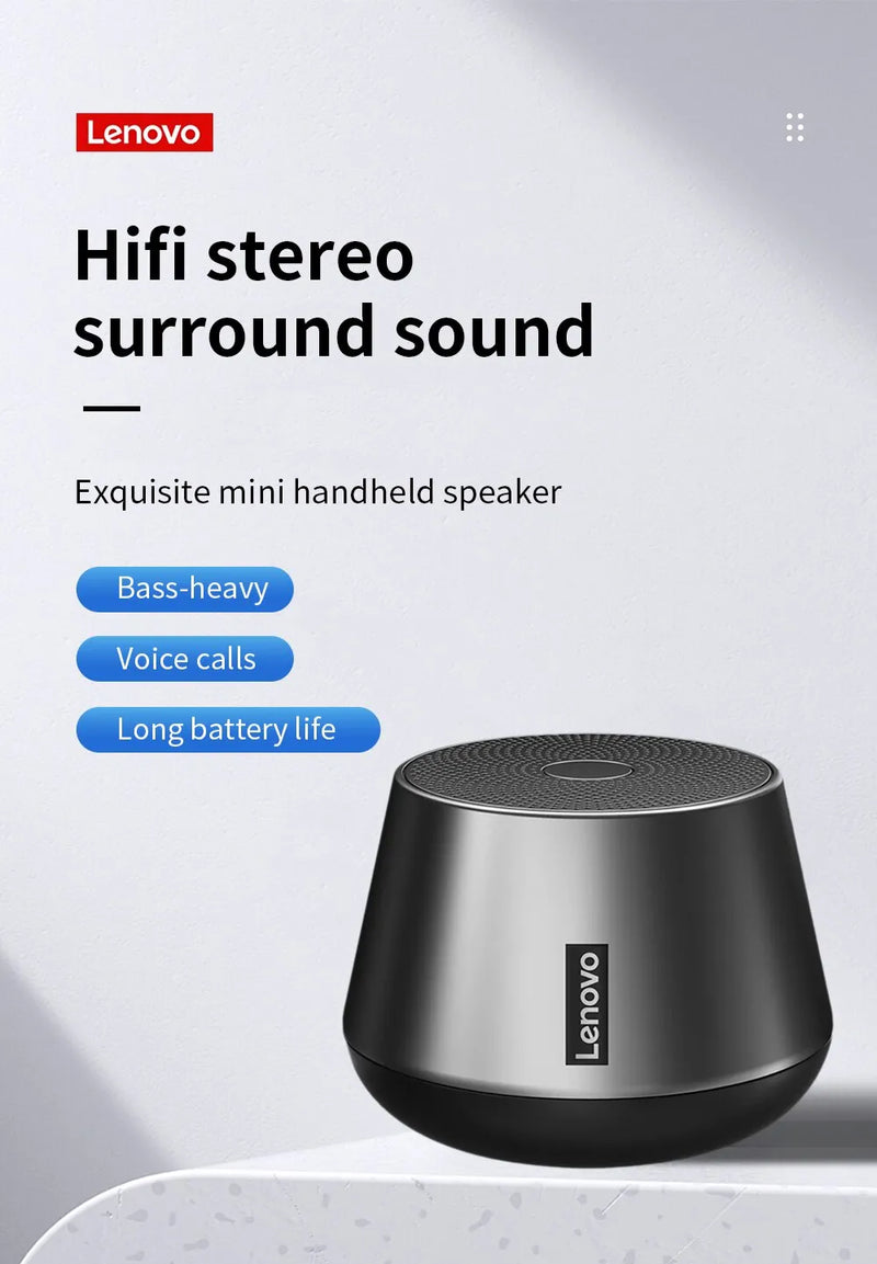 Lenovo-K3 Pro Alto-falantes Bluetooth Sem Fio, Alto-falante Portátil, Leitor de Música com Microfone, Som Estéreo HiFi, Subwoofer, Exterior