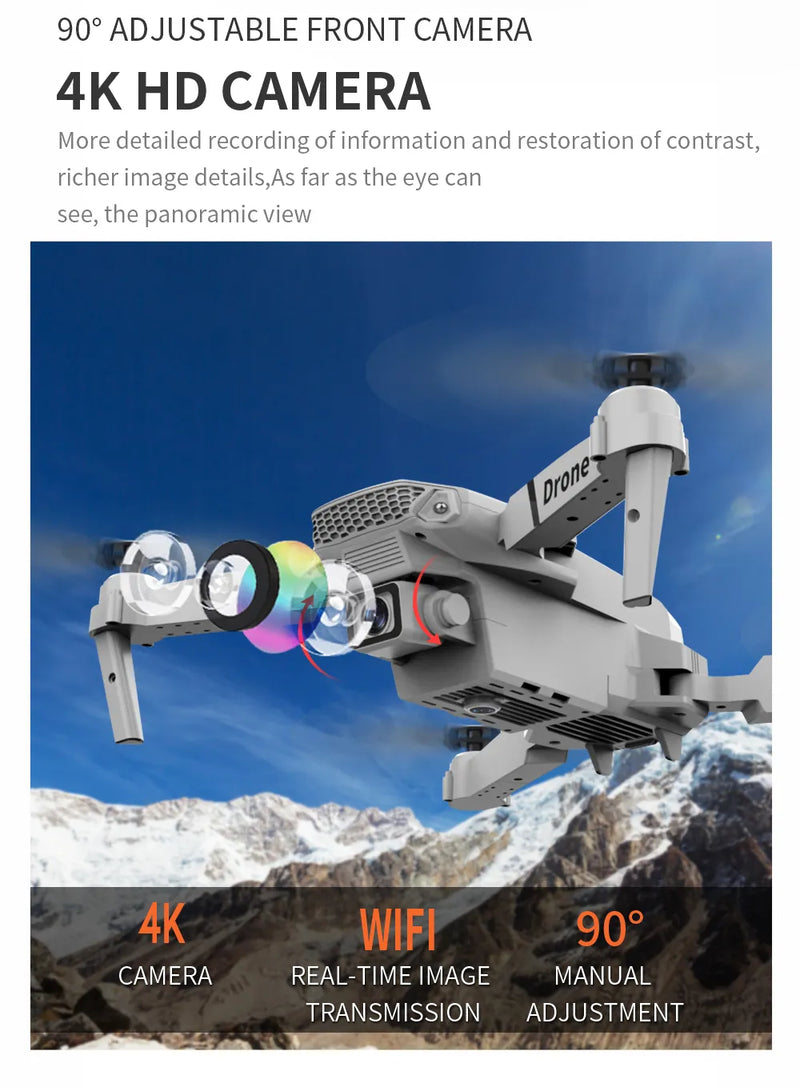 Professional Drone - Zangão profissional e88 4k câmera grande-angular hd wifi fpv altura hold dobrável rc quadrotor helicóptero câmera-brinquedos infantis livres